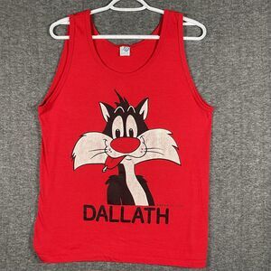 Vintage Artex Shirt Mens Large Red Sylvester Looney Tunes Dallath Tank USA 1983